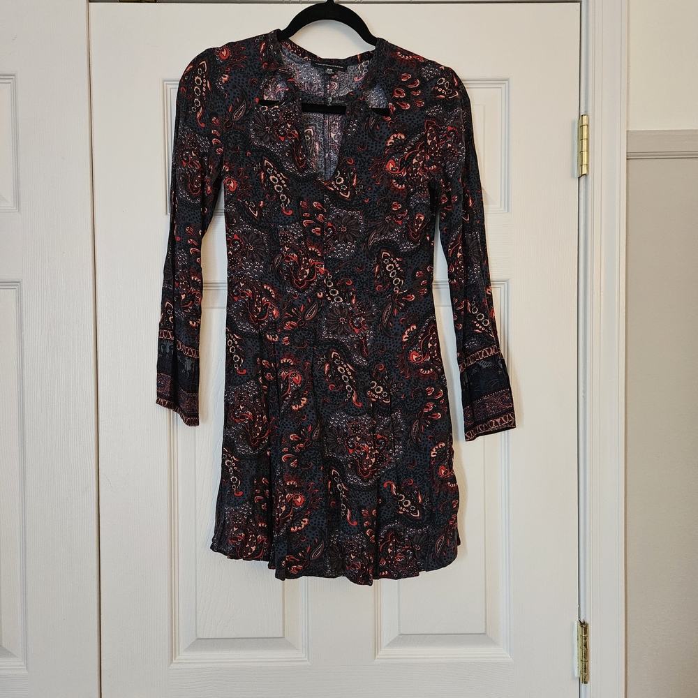 American Eagle Outfitters Red and Black Paisley Long Sleeve Dress